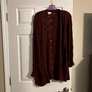 So so L burgundy long cardigan